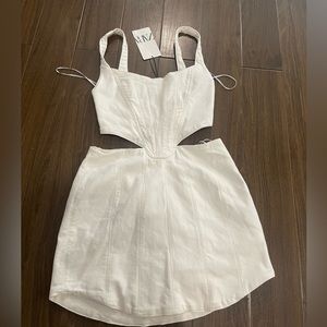 Zara White Asymmetrical Cutout Mini Dress
